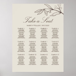 Eleganter minimalistischer floraler Hochzeits-Sitz Poster
