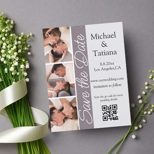 eleganter minimalistischer Fotostand 3 Fotos qr Co Save The Date (Von Creator hochgeladen)