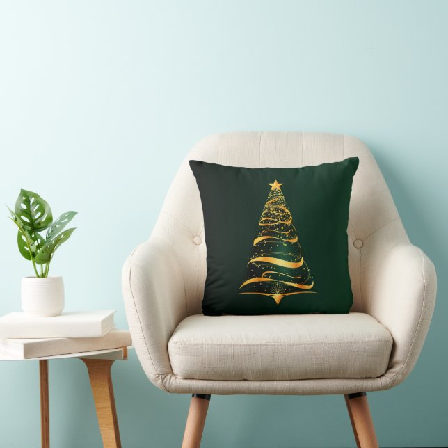 Eleganter Minimalistischer Goldbaum Weihnachtsgrüß Kissen (Stuhl )