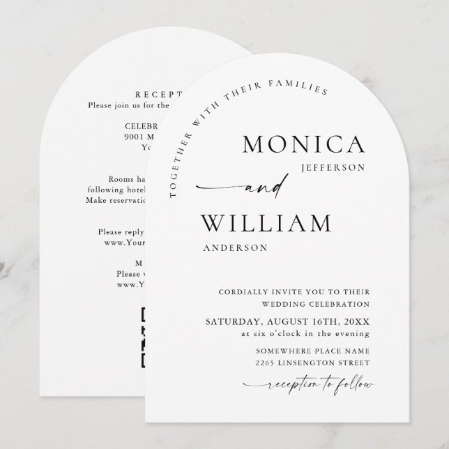 Eleganter Minimalistischer Kalligrafie-QR-Code Einladung (Vorne/Hinten)