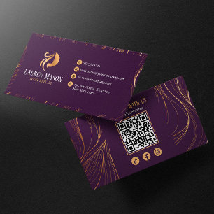 Eleganter minimalistischer lila-goldener QR-Code f Visitenkarte