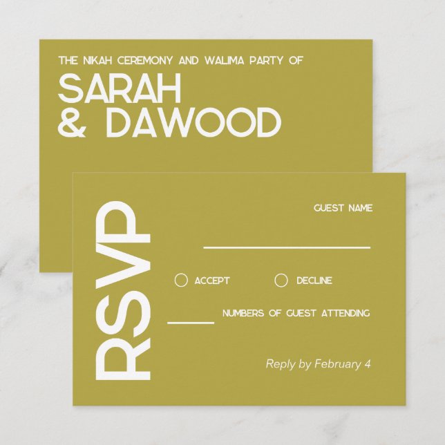 Eleganter Minimalistischer muslimischer Brass Whit RSVP Karte (Vorne/Hinten)