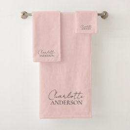 Eleganter Minimalistischer Name Blush Pink Badhandtuch Set