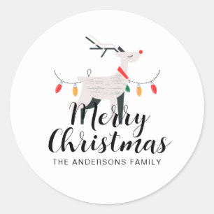 Eleganter Minimalistischer Name der Weihnachtsfami Runder Aufkleber