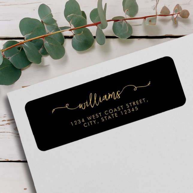 Eleganter Minimalistischer Name des Schwarzen Gold (Elegant Black Gold Minimalist Script Name Label)