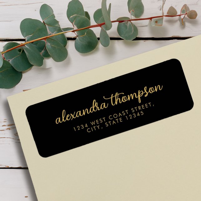 Eleganter Minimalistischer Name des Schwarzen Gold (Elegant Black Gold Minimalist Script Name Label)