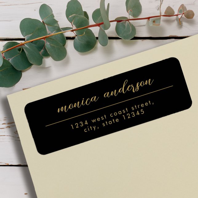 Eleganter Minimalistischer Name des Schwarzen Gold (Elegant Black Gold Minimalist Script Name Label)
