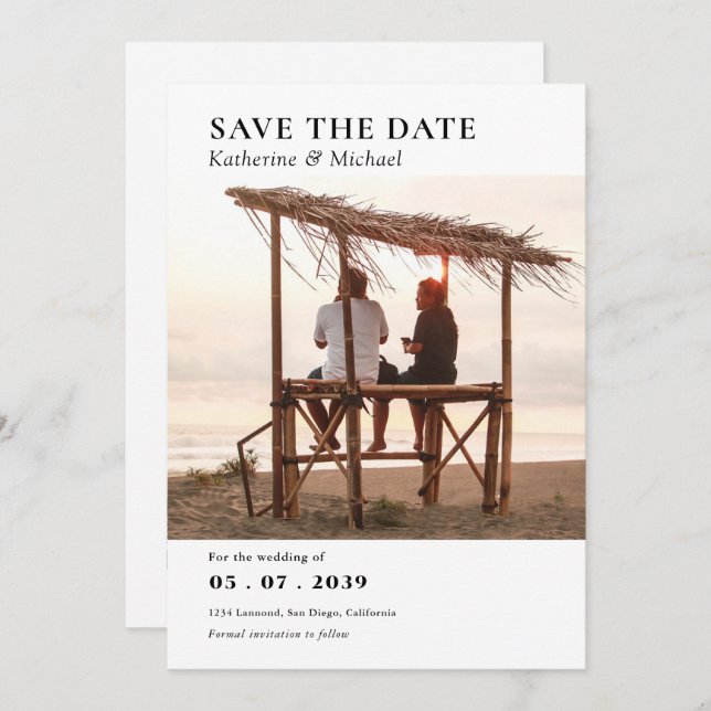 Eleganter Minimalistischer QR-Code eines Fotos Save The Date (Vorne/Hinten)