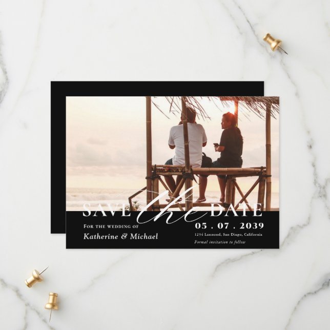 Eleganter Minimalistischer QR-Code eines Fotos Save The Date (Vorderseite/Rückseite Beispiel)