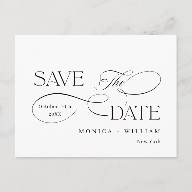 Eleganter Minimalistischer QR-Code Save the Date f Postkarte (Vorderseite)