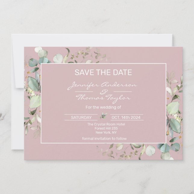 Eleganter Minimalistischer Rosa Flat Save the Date (Vorderseite)