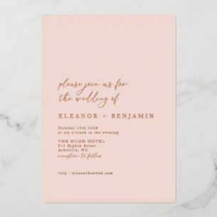 Eleganter minimalistischer Rosa Hochzeit Roségold Folieneinladung