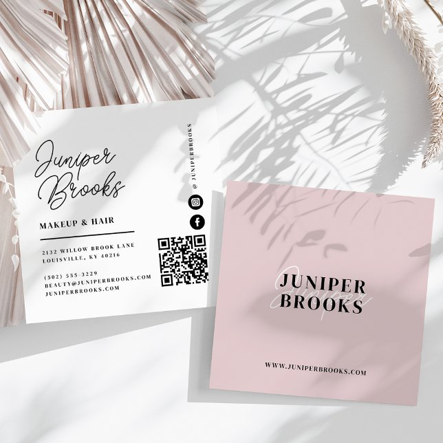 Eleganter Minimalistischer Rosa QR-Code Quadratische Visitenkarte (Von Creator hochgeladen)