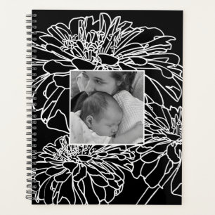 Eleganter minimalistischer Schwarz-weißer Blumenst Planer