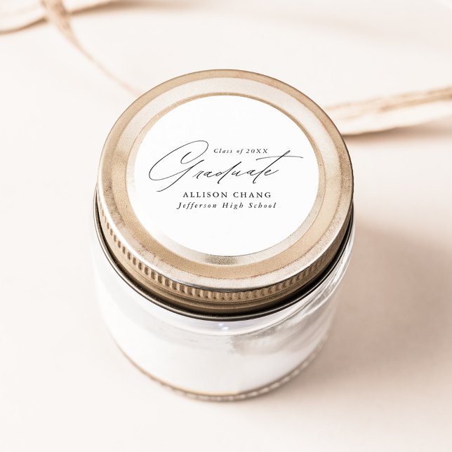 Eleganter Minimalistischer Schwarzer Script-Abschl Runder Aufkleber (Von Creator hochgeladen)