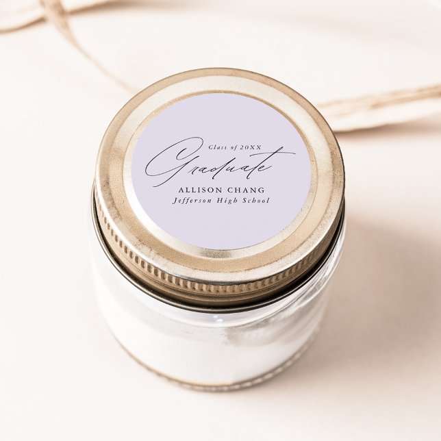 Eleganter Minimalistischer Script-Lavender-Abschlu Runder Aufkleber (Von Creator hochgeladen)