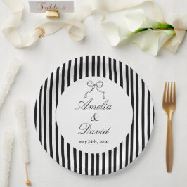 Eleganter minimalistischer Streifen Schwarz Weiß Pappteller