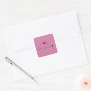 Eleganter Minimalistischer, tiefrosa Monogramm-Nam Quadratischer Aufkleber