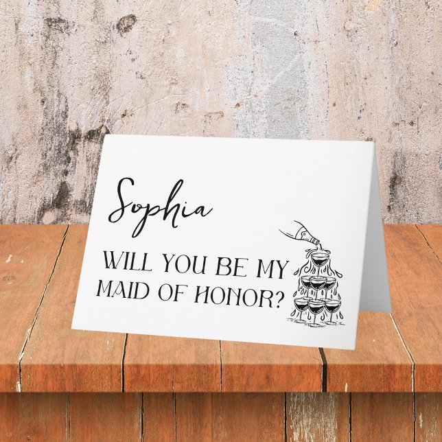 Eleganter Minimalistischer Vorschlag für moderne T Karte (Pop the bubbly! This fun, customizable card is the perfect way to propose to your maid of honor.)