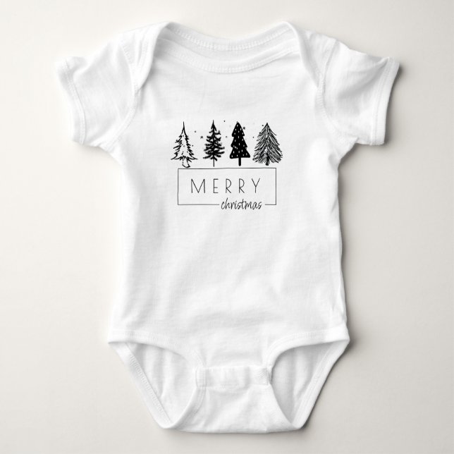 Eleganter Minimalistischer Weihnachtsbaum Baby Strampler (Vorderseite)