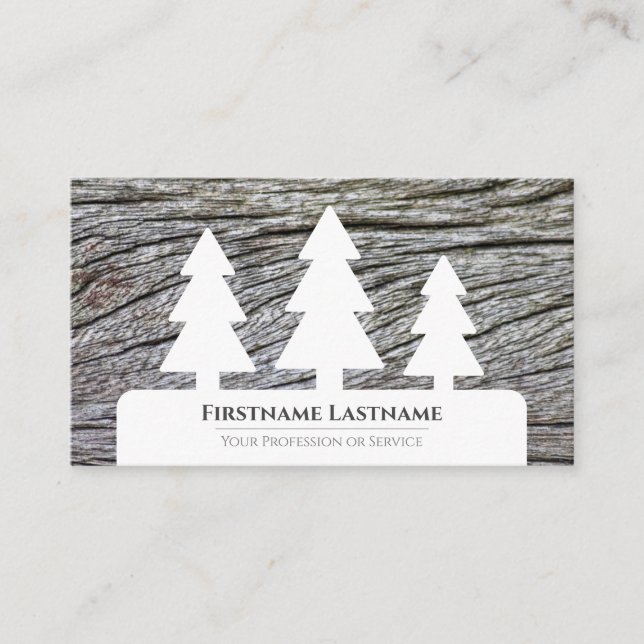 Eleganter, minimalistischer, weißer Baum mit Holzk Visitenkarte (Vorderseite)