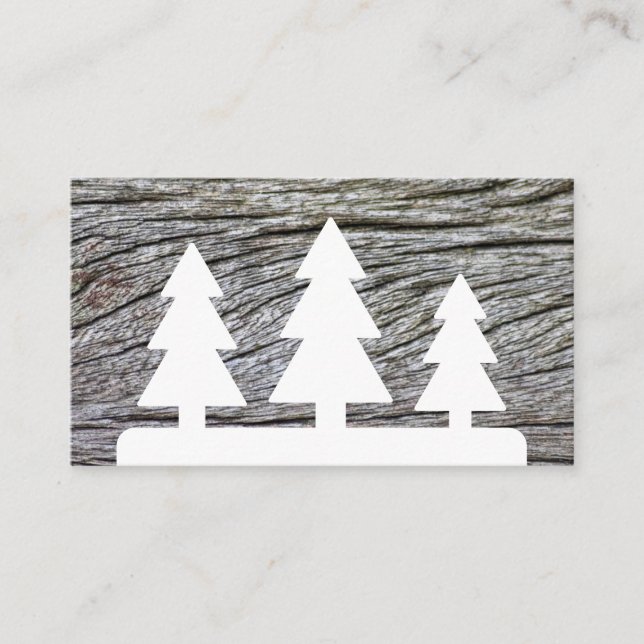 Eleganter, minimalistischer, weißer Baum mit Holzk Visitenkarte (Vorderseite)