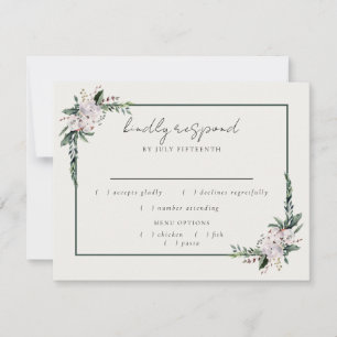 Eleganter Minimalistischer Winterreath Weiße Grüne RSVP Karte