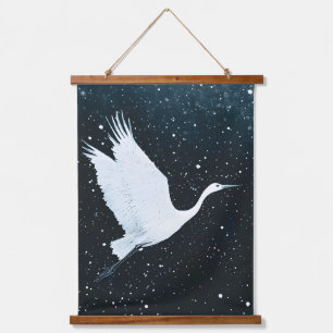 Eleganter Minimalistischer Zen-Kranflug Wandteppich Mit Holzrahmen