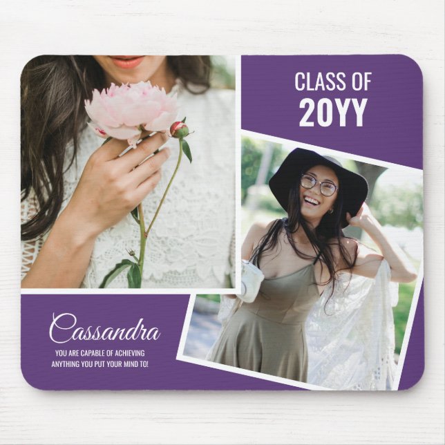 Eleganter Minimalistischer Zwei-Foto-Graduate-Absc Mousepad (Vorne)