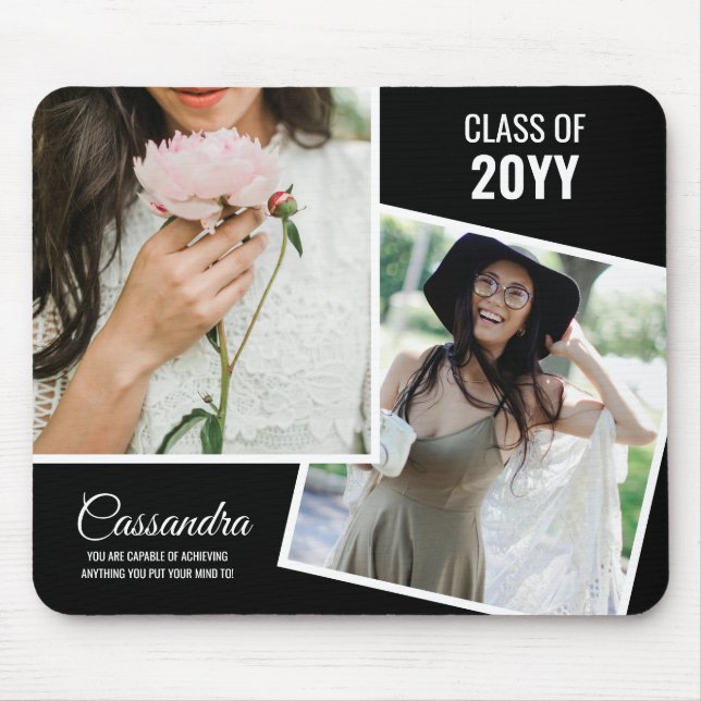Eleganter Minimalistischer Zwei-Foto-Graduate-Absc Mousepad (Vorne)