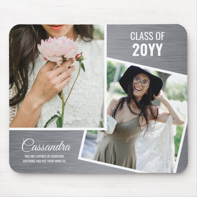 Eleganter Minimalistischer Zwei-Foto-Graduate-Absc Mousepad (Vorne)