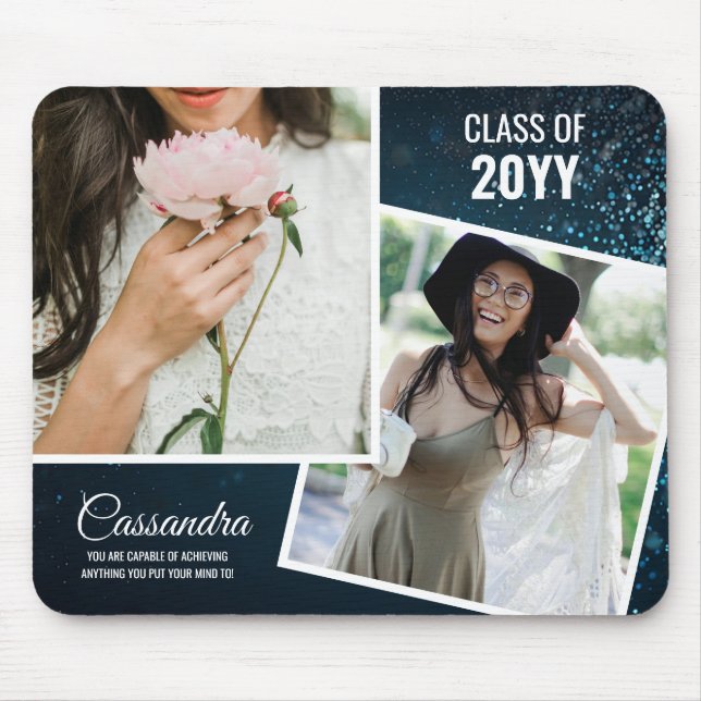 Eleganter Minimalistischer Zwei-Foto-Graduate-Absc Mousepad (Vorne)