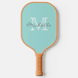 Eleganter Minimalname und Monogram Aqua Pickleball Schläger