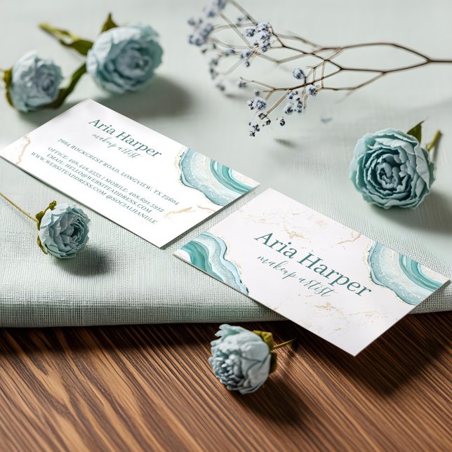 Eleganter Mint Green Geode Gold Glitzer Agate Visitenkarte (Elegant Mint Green Geode Gold Glitter Agate Business Card)