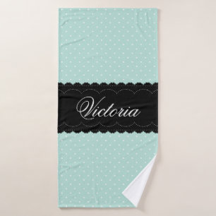 Eleganter Mint Polka Dot Pattern Schwarzer Individ Badehandtuch