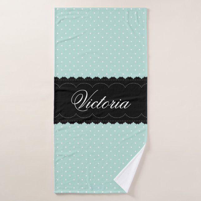 Eleganter Mint Polka Dot Pattern Schwarzer Individ Badehandtuch (Badehandtuch)