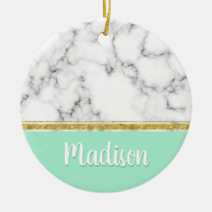 Eleganter Minzmarmor und Gold-Individuelle Name Keramikornament