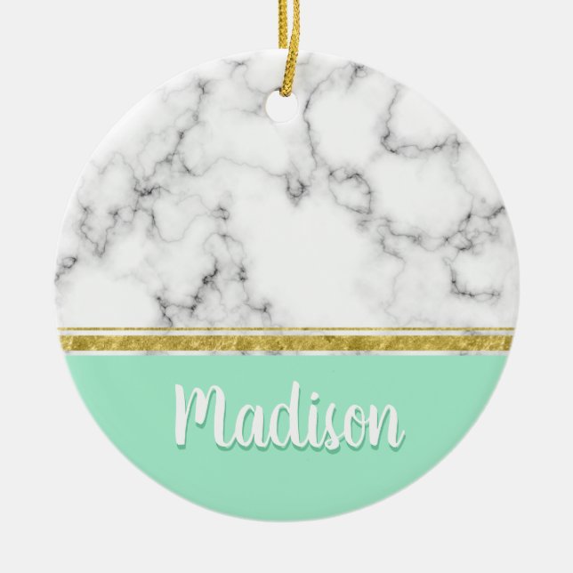Eleganter Minzmarmor und Gold-Individuelle Name Keramikornament (Vorne)