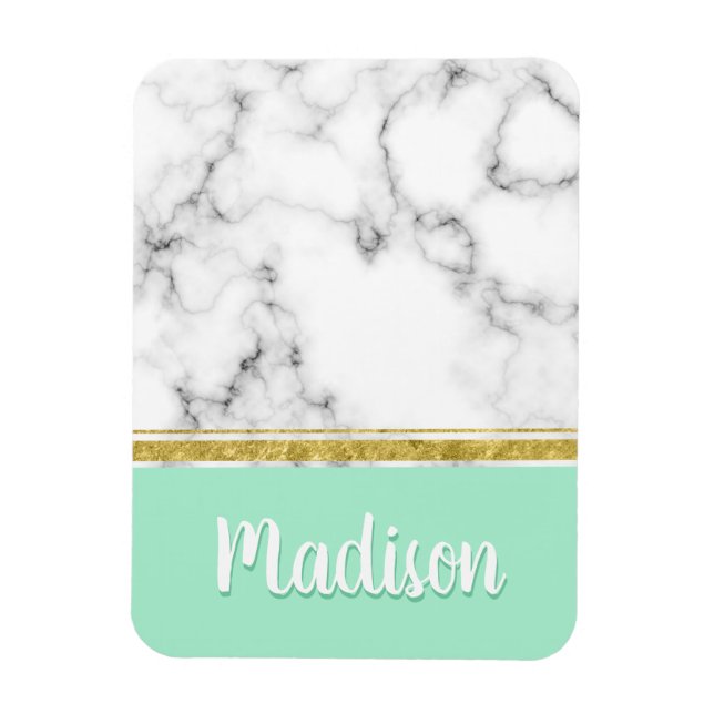 Eleganter Minzmarmor und Gold-Individuelle Name Magnet (Vertikal)