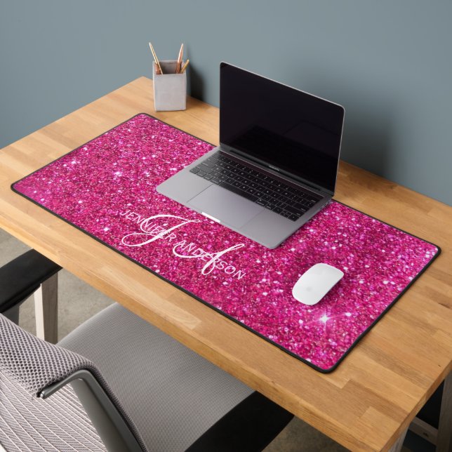 Eleganter Mit Monogramm anfänglicher Pink-Glitzer- Schreibtischunterlage (Büro 2)