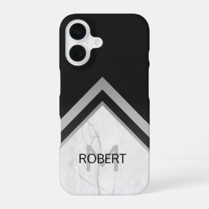 Eleganter Mit Monogramm geometrischer schwarzer Si iPhone 16 Hülle