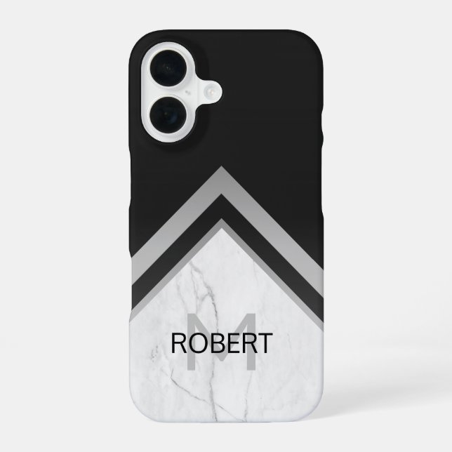 Eleganter Mit Monogramm geometrischer schwarzer Si iPhone 16 Hülle (Rückseite)