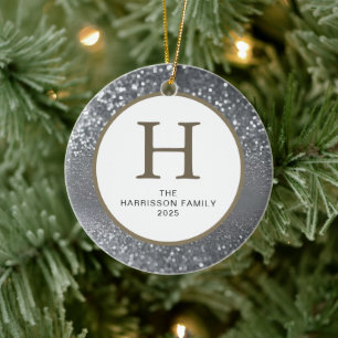Eleganter Mit Monogramm Glitzer Weihnachts-Foto Keramik Ornament
