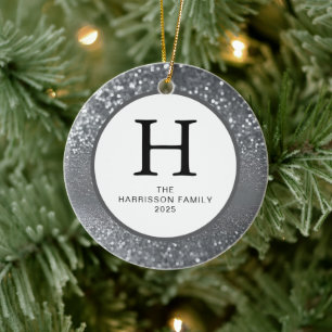 Eleganter Mit Monogramm Glitzer Weihnachts-Foto Keramik Ornament