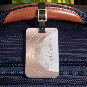Eleganter Mit Monogramm Name Rose Gold Glitzer Cus Gepäckanhänger