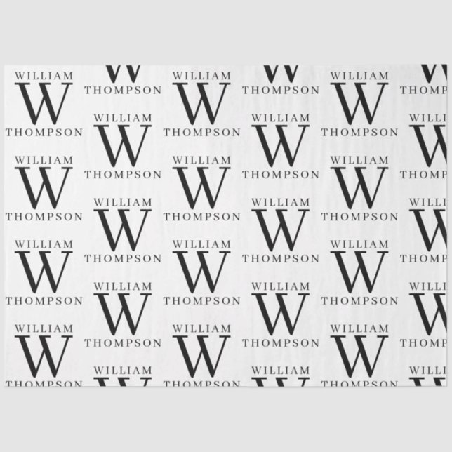 Eleganter Mit Monogramm Name Schwarz/Weiß Seidenpapier (Vorderseite)