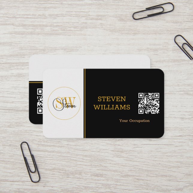 Eleganter Mit Monogramm Name, Signatur/QR-Code Visitenkarte (Vorderseite/Rückseite Beispiel)