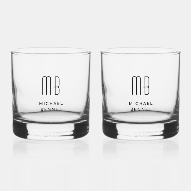 Eleganter Mit Monogramm Name Whiskyglas (Vorderseite)