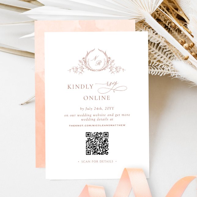 Eleganter Mit Monogramm Peach UAWG Online QR Code Begleitkarte (Von Creator hochgeladen)