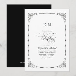 Eleganter Mit Monogramm QR-Code für Schwarzweiß-Ho Einladung